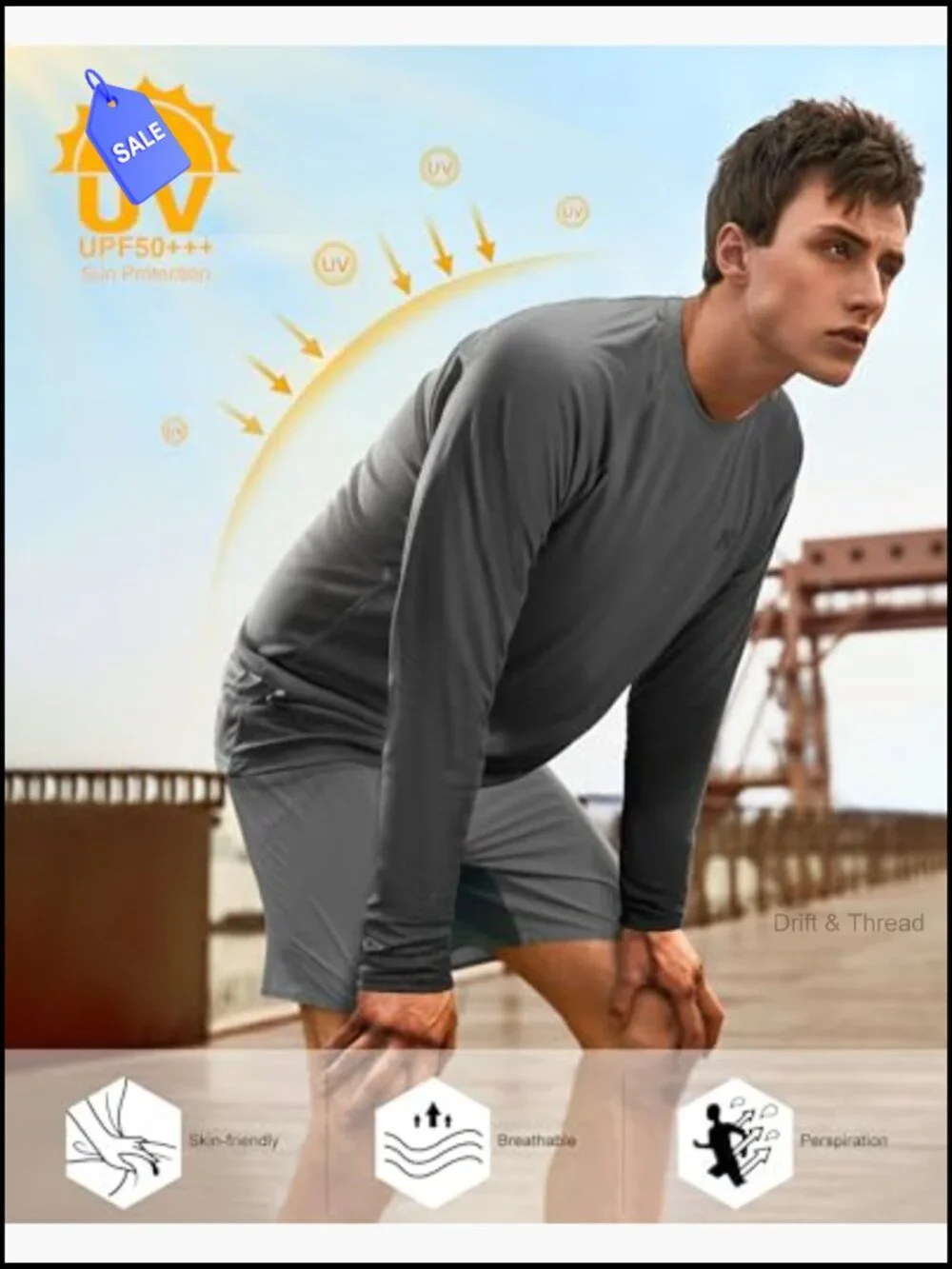 UPF 50+ Long Sleeve Rash Guard Swim Shirt for Men Fishing Hiking Running UV